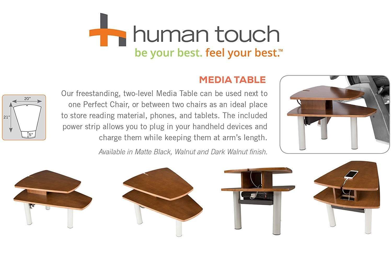 Human Touch Perfect Chair Free Standing Two Level Media Table - Open Box - Senior.com Recliner Accessories