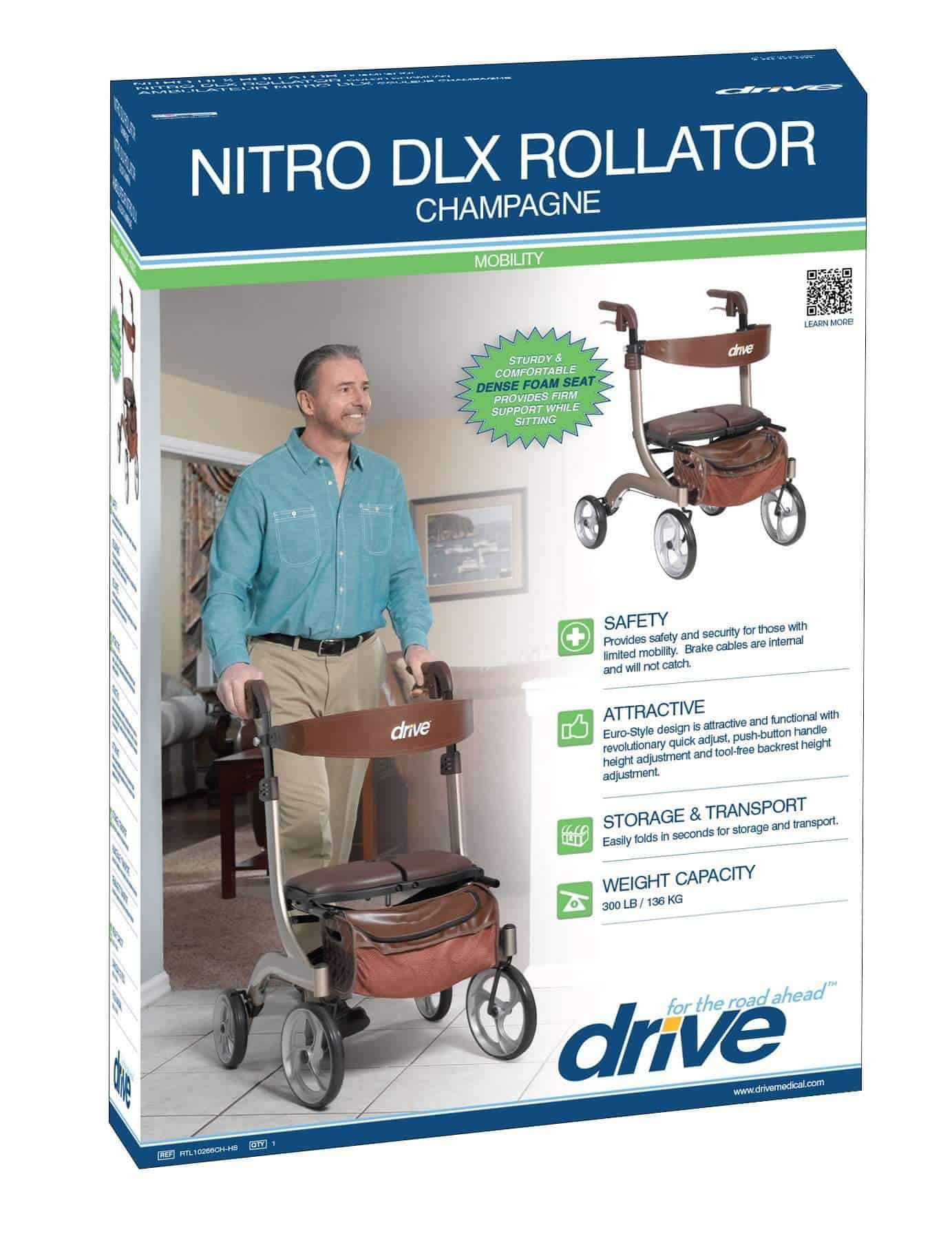 Drive Medical Nitro DLX Euro Style Folding Walker Rollators - Open Box - Senior.com Rollators